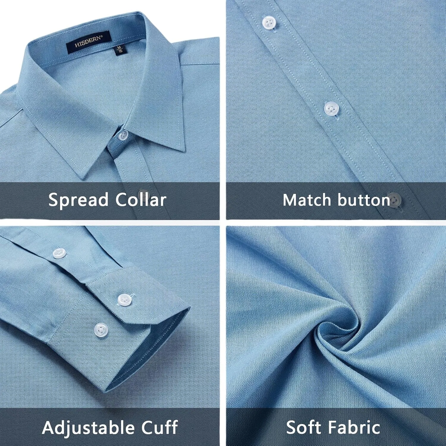 HISDERN Mens Dress Shirts Long Sleeve Business Oxford Shirt Casual Button Down Formal Collared Shirt for Men with Pocket