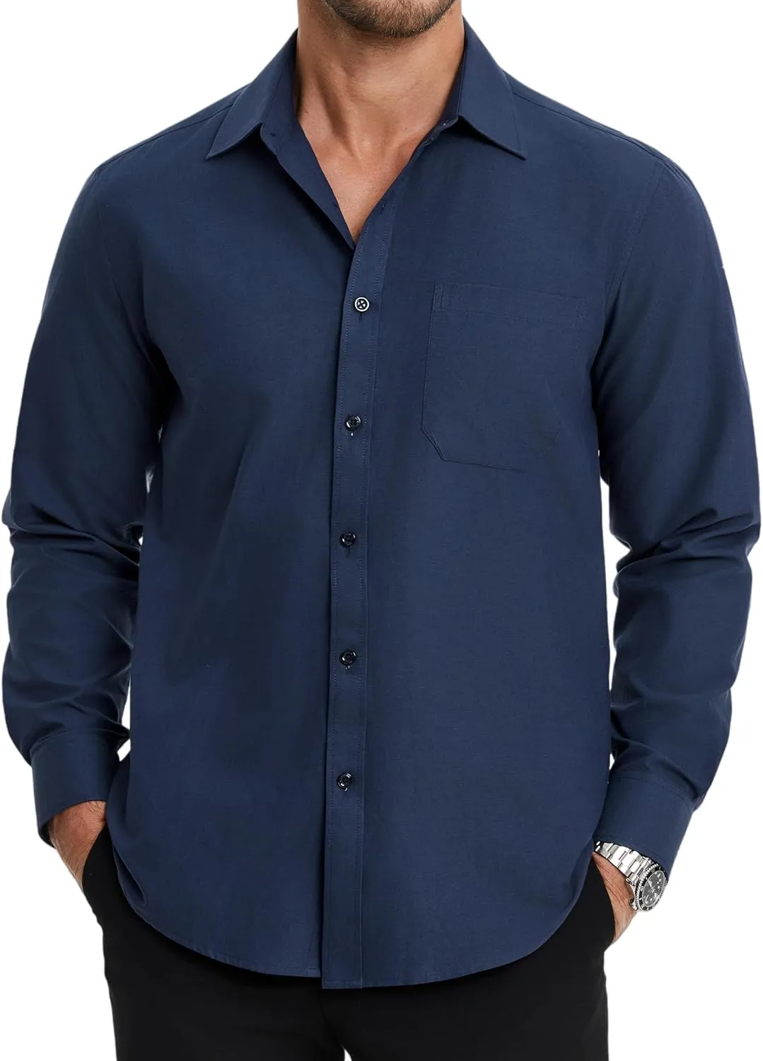 HISDERN Mens Dress Shirts Long Sleeve Business Oxford Shirt Casual Button Down Formal Collared Shirt for Men with Pocket