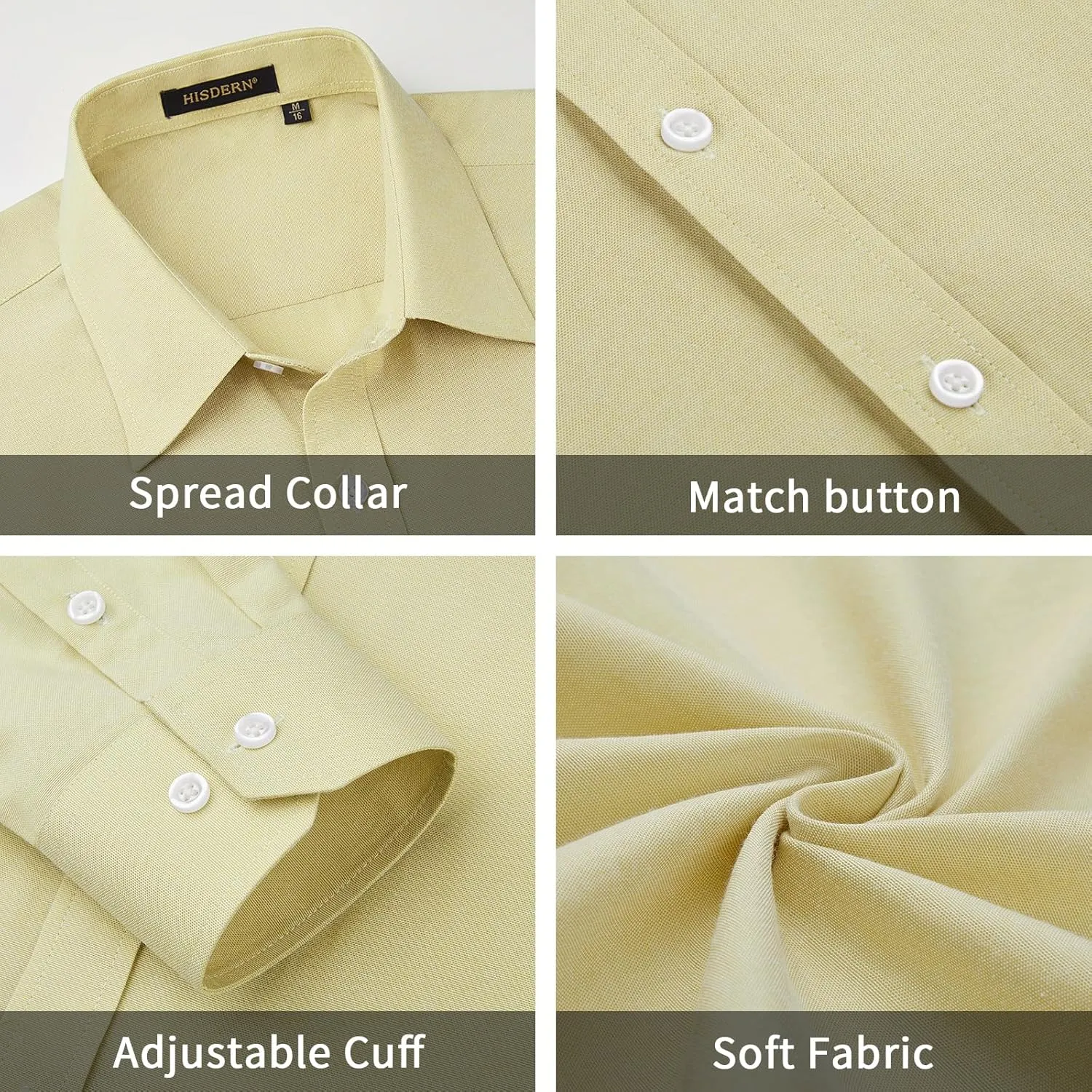 HISDERN Mens Dress Shirts Long Sleeve Business Oxford Shirt Casual Button Down Formal Collared Shirt for Men with Pocket