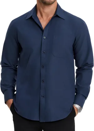 HISDERN Mens Dress Shirts Long Sleeve Business Oxford Shirt Casual Button Down Formal Collared Shirt for Men with Pocket