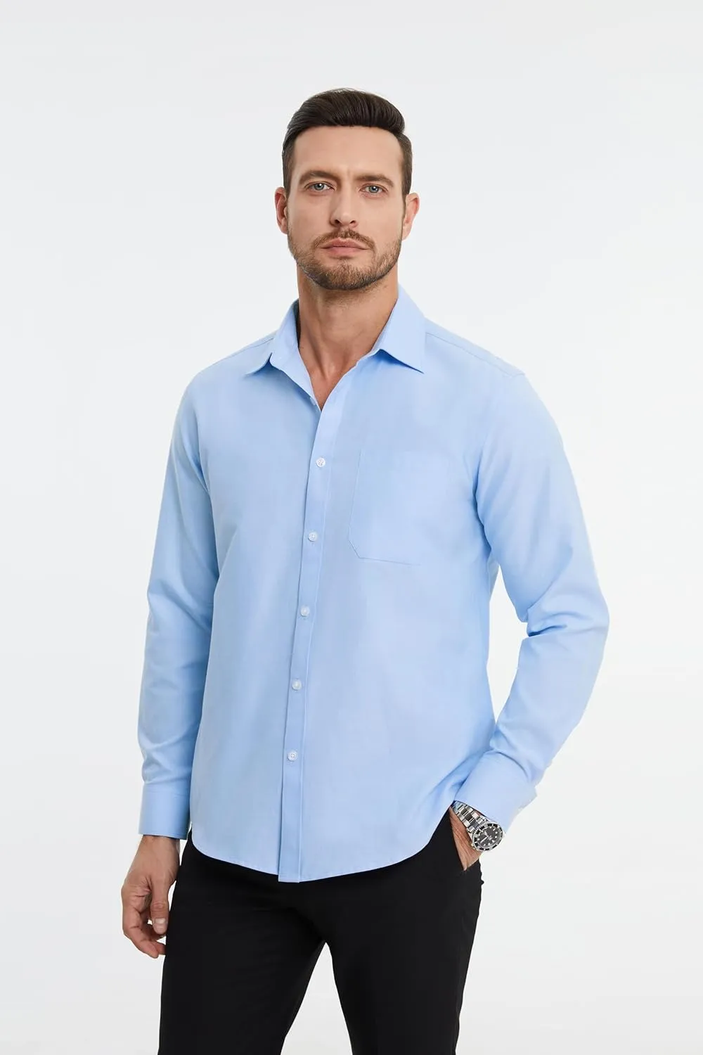 HISDERN Mens Dress Shirts Long Sleeve Business Oxford Shirt Casual Button Down Formal Collared Shirt for Men with Pocket
