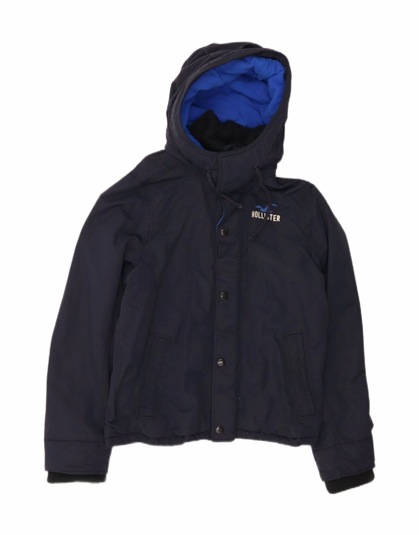 Perforated Underarm Vents HOLLISTER Boys Hooded Windbreaker Jacket 13-14 Years XL Navy Blue Nylon