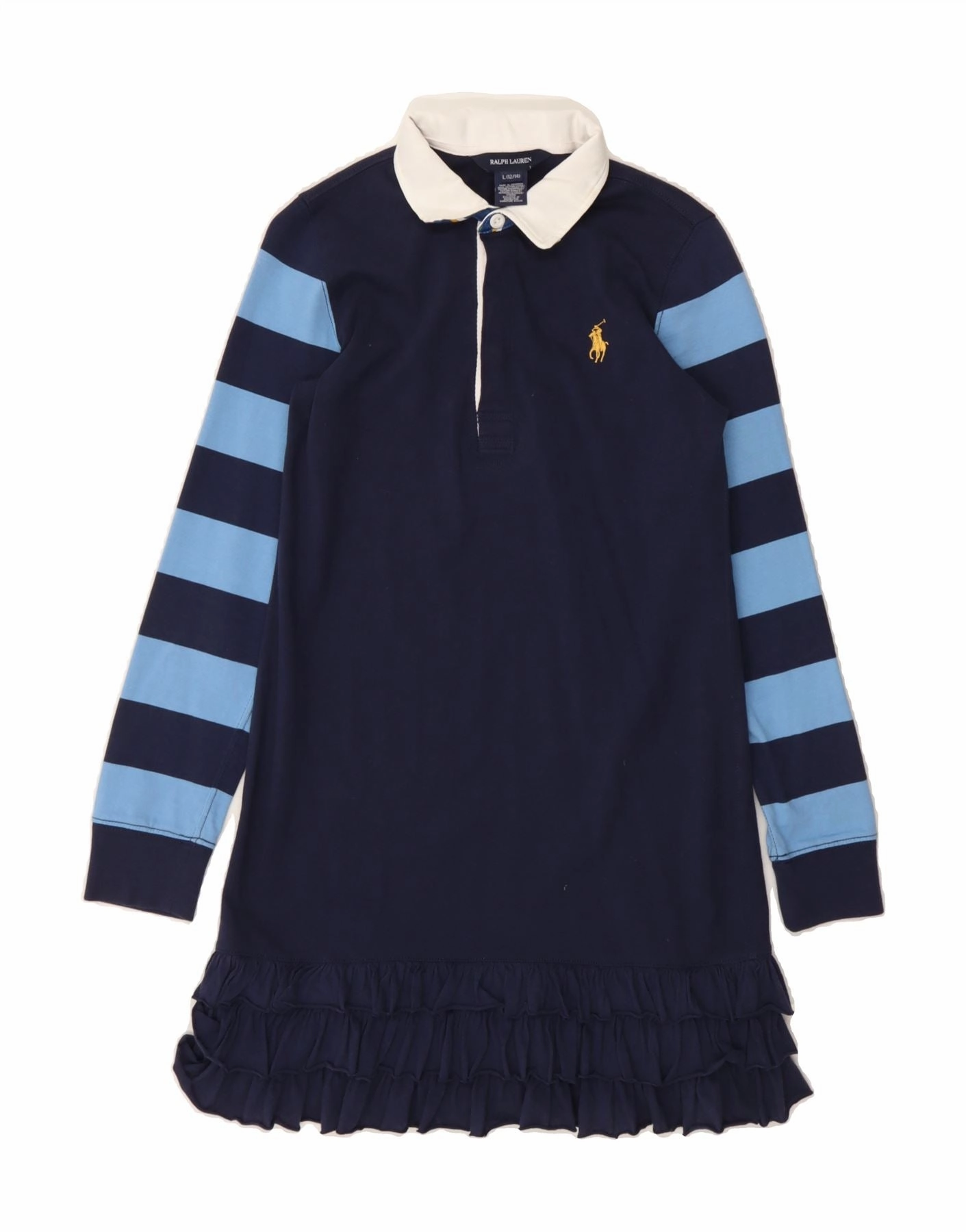 RALPH LAUREN Girls Polo Dress 12-13 Years Large  Navy Blue Striped Mesh Soft Casual Outfit