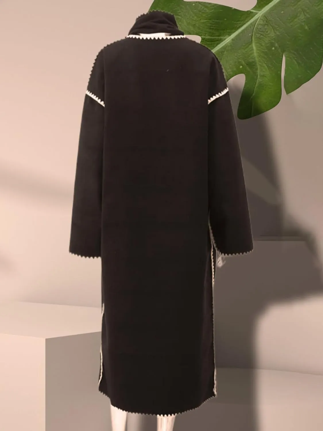 HOTIAN Womens Embroidered Scarf Jacket Oversized Extremely Long Wool Blend Coat Outerwear with Removable Tassel Scarf