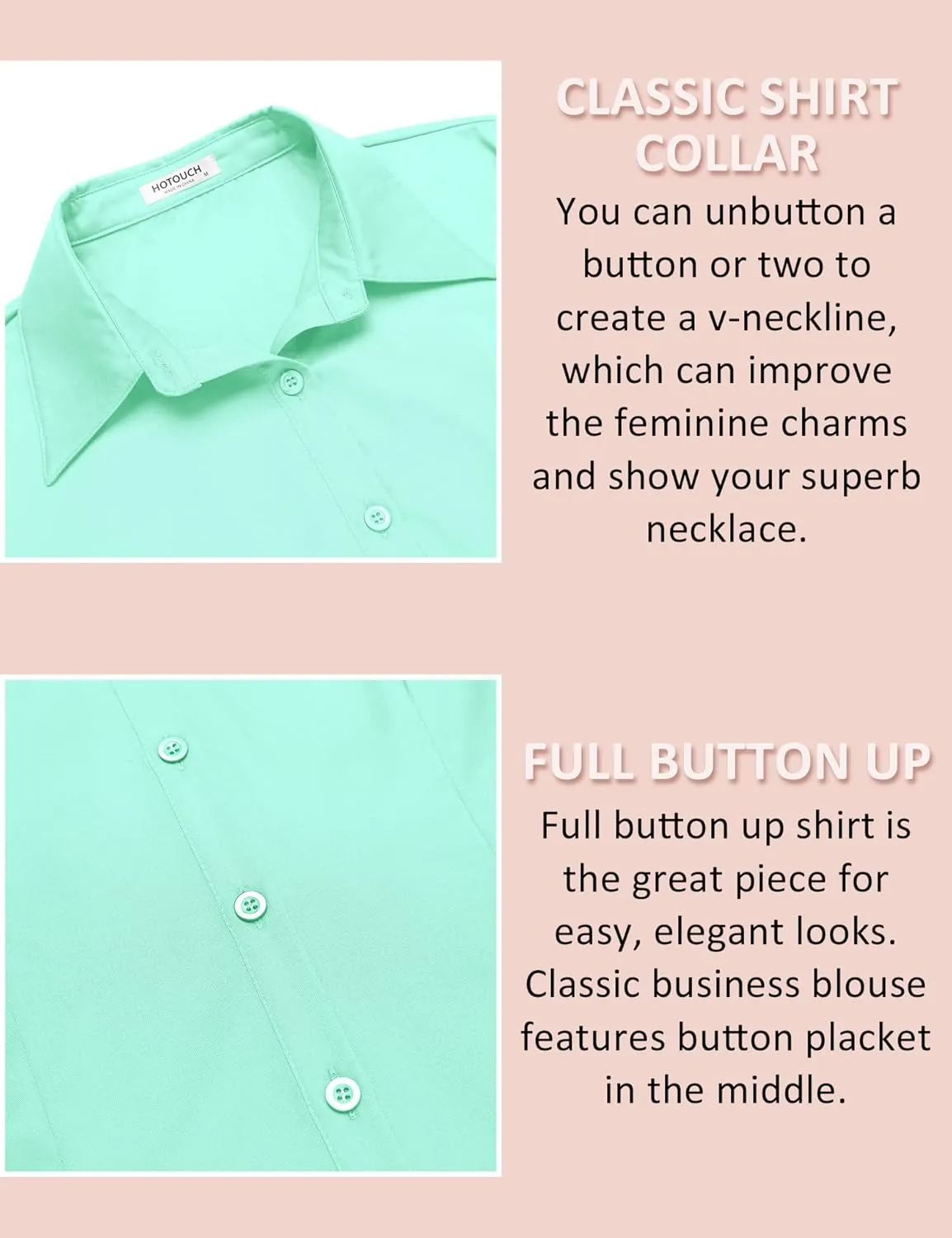 HOTOUCH Womens Cotton Basic Button Down Shirt Slim Fit Dress Shirts
