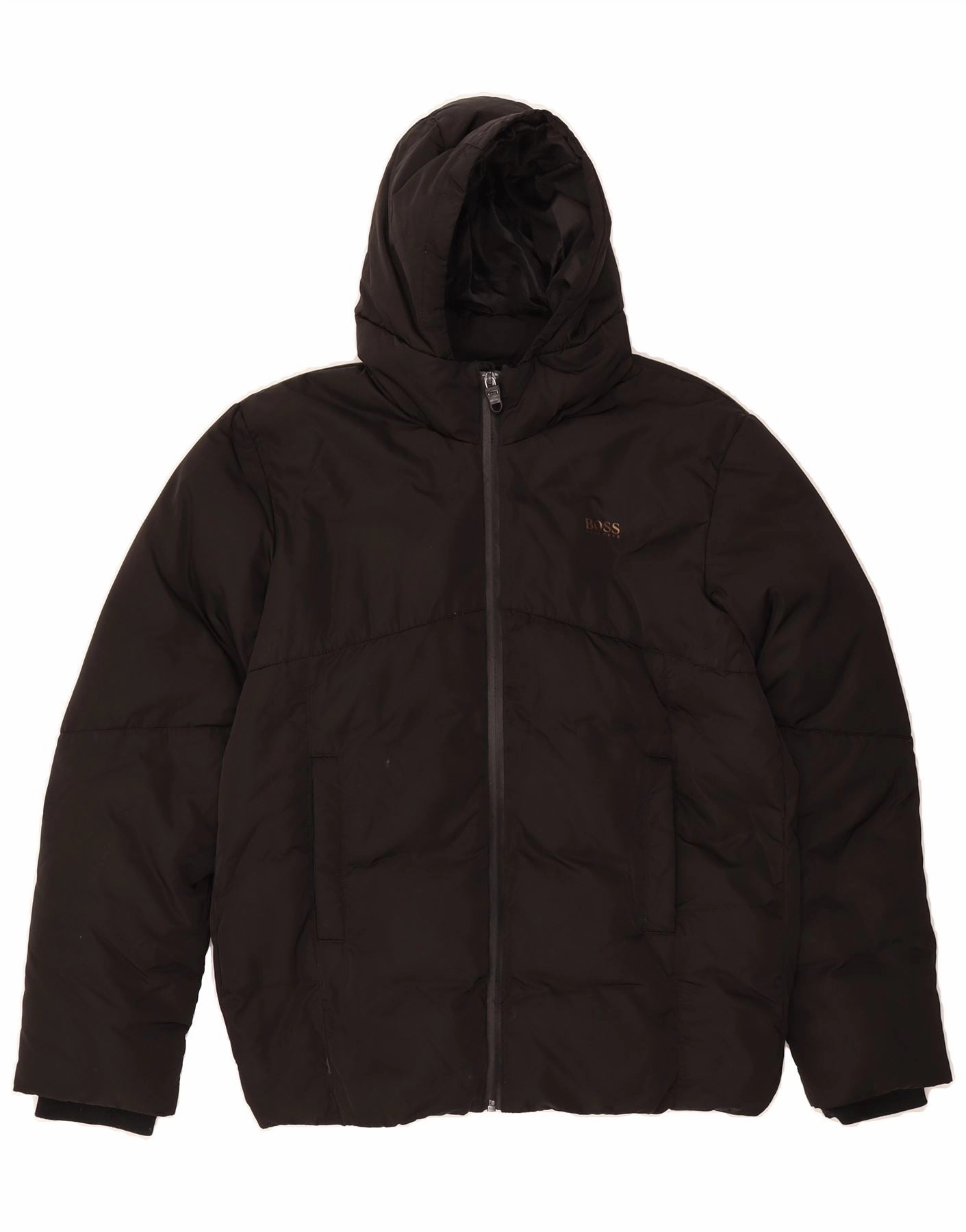 Temperature Adaptive Fabric HUGO BOSS Boys Hooded Padded Jacket 15-16 Years Black Polyester