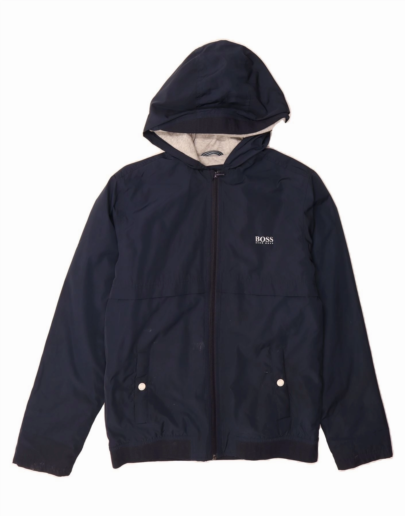 Crisp Air Stretch Fit HUGO BOSS Boys Hooded Windbreaker Jacket 13-14 Years Small Navy Blue