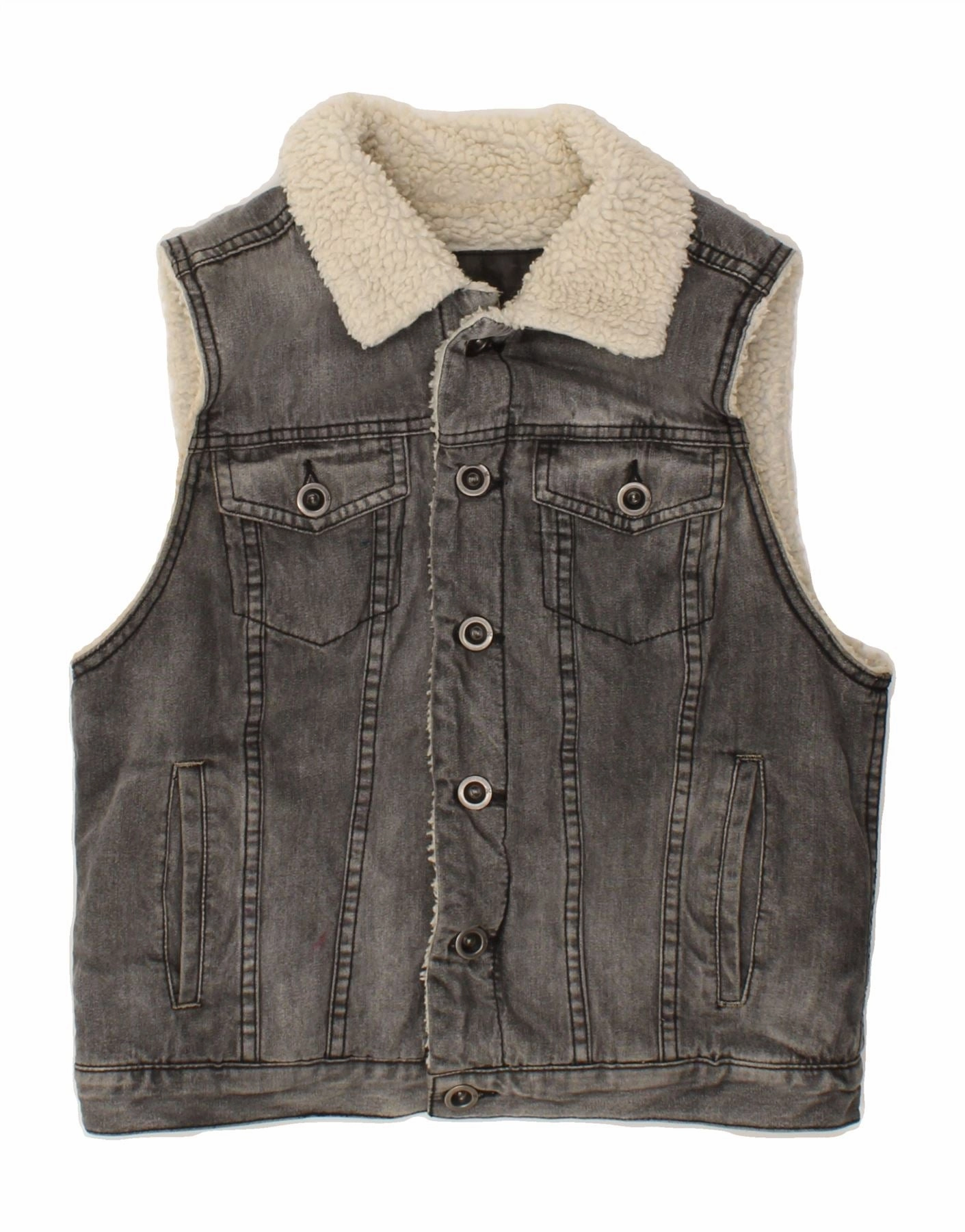 HURLEY Boys Sherpa Denim Gilet 8-9 Years Small Grey Cotton Record