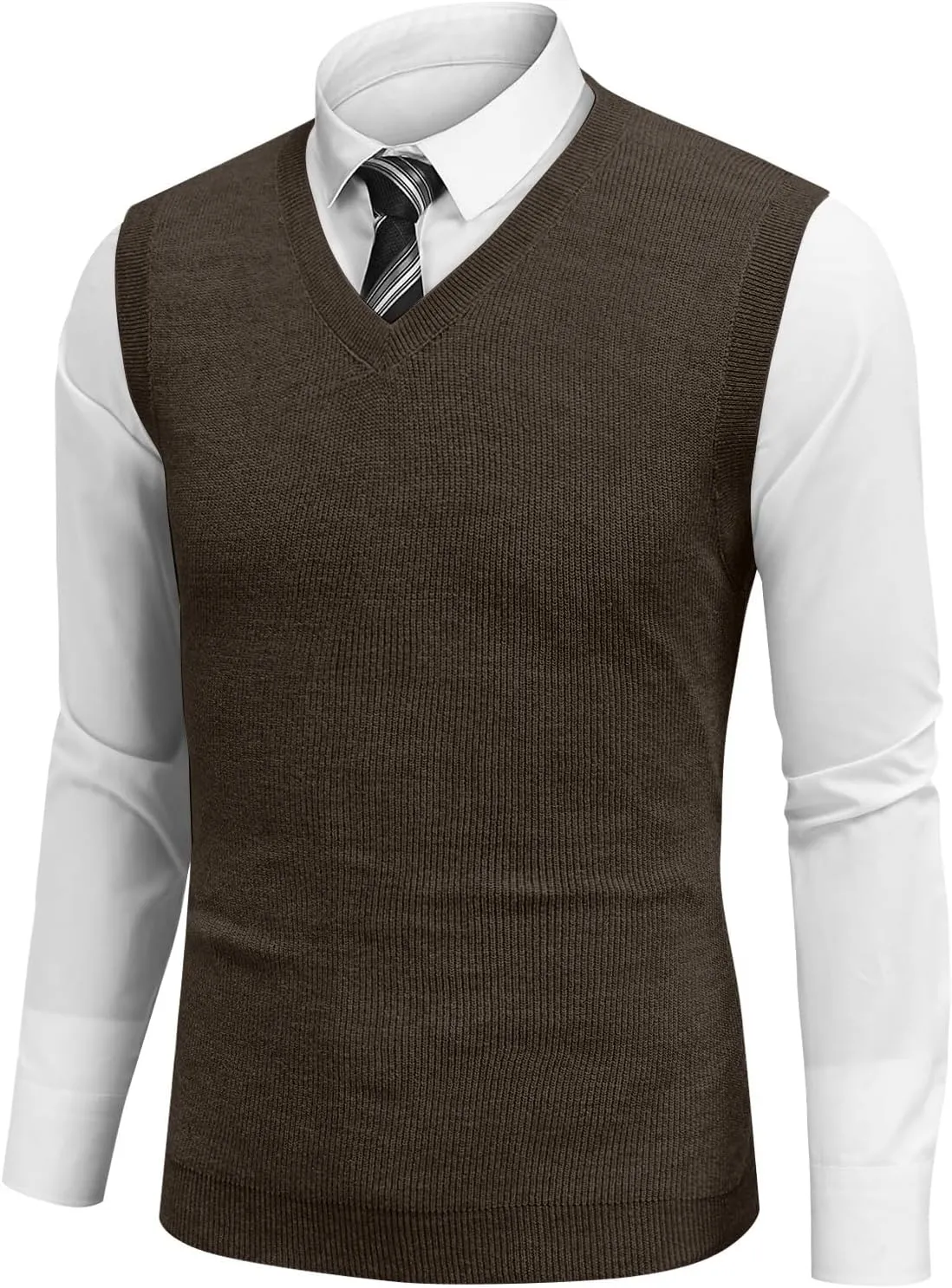 HXHYQKP Mens Sweater Vest Business Work V Neck Sleeveless Pullover Slim Fit Casual Knitwear Tops