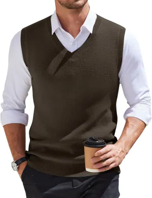 HXHYQKP Mens Sweater Vest Business Work V Neck Sleeveless Pullover Slim Fit Casual Knitwear Tops