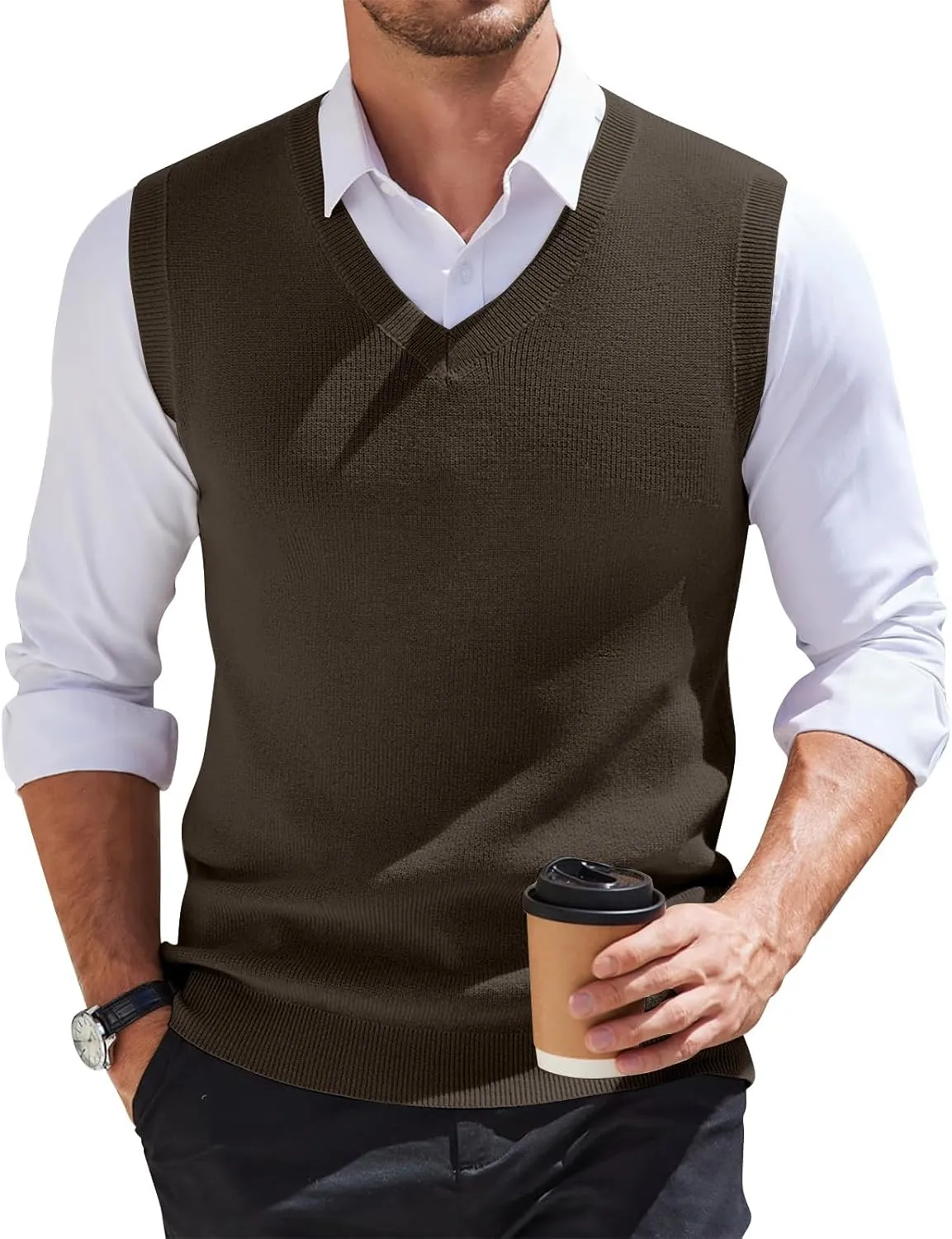 HXHYQKP Mens Sweater Vest Business Work V Neck Sleeveless Pullover Slim Fit Casual Knitwear Tops