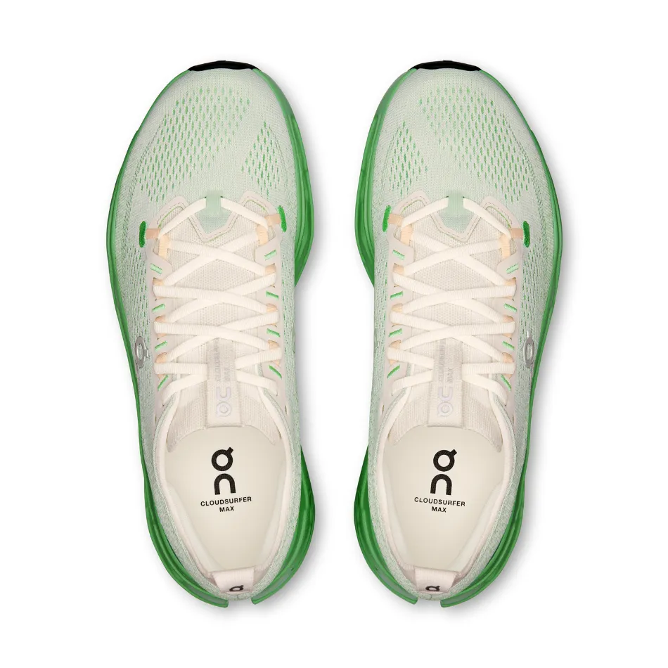 Thermoplastic Heel Stabilizer On Men's Cloudsurfer Max Running Shoes in Ivory/Honeydew AW25