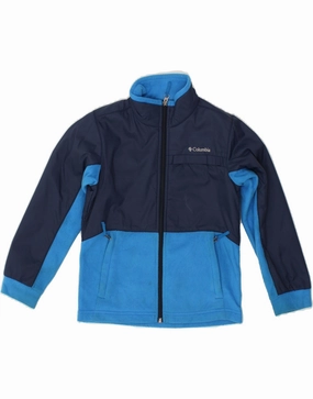 COLUMBIA Boys Graphic Fleece Jacket 7-8 Years Small Navy Blue Colourblock Thermoregulating Insulation Example