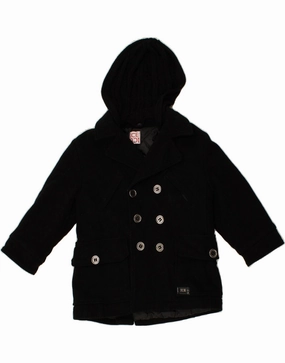 Magnetic Closure System ICEBERG Boys Hooded Double Breasted Coat 5-6 Years Black Wool
