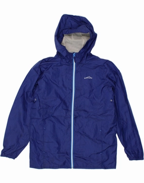 EDDIE BAUER Boys Hooded Rain Jacket 13-14 Years XL Blue Polyester Striped Multi Pocket