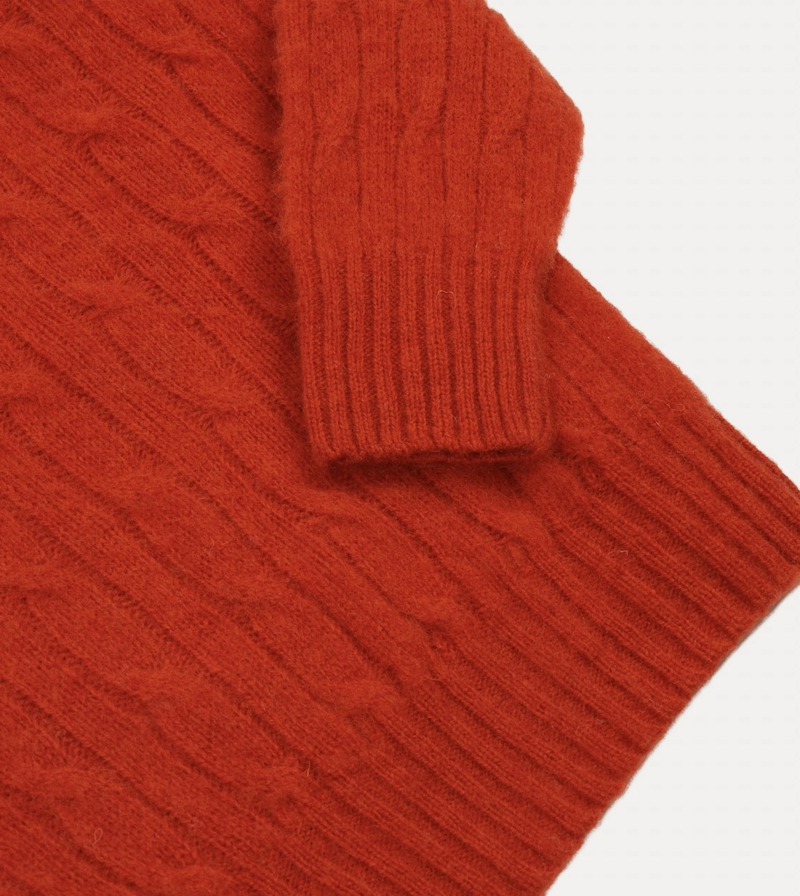 High Elasticity Fiber Red Brushed Cable Knit Shetland Crew Neck Jumper