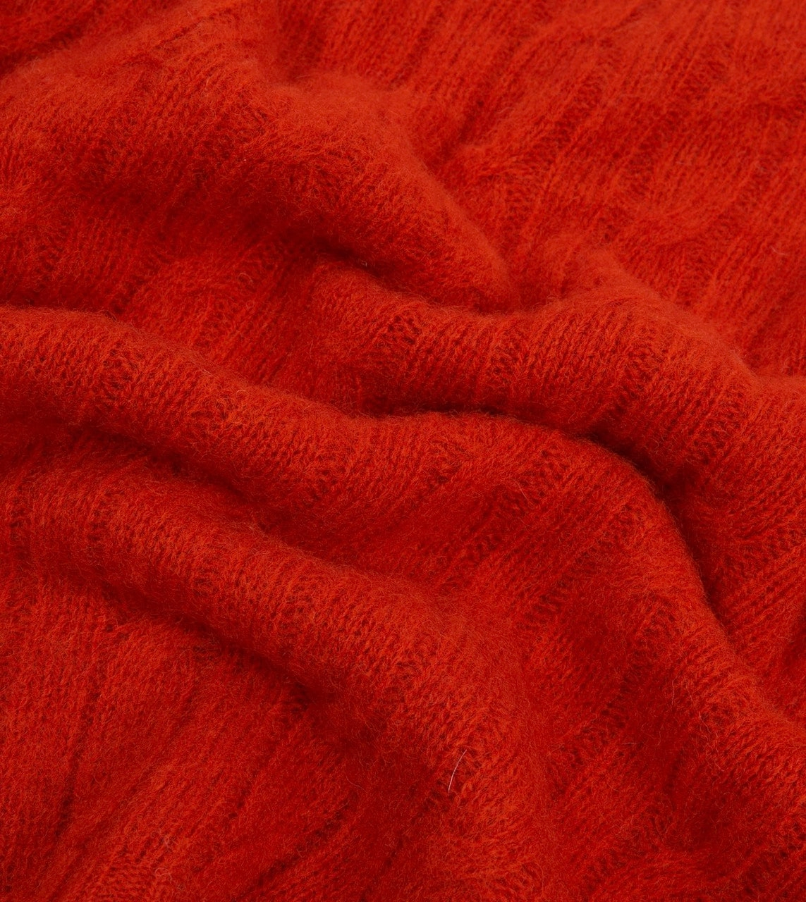 Leisure Look Layered Knit Design Red Brushed Cable Knit Shetland Crew Neck Jumper