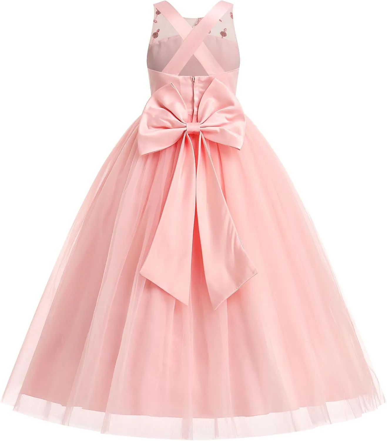 IBTOM CASTLE Toddlers Girl 3D Flower Feather Dress Embroidery Bridesmaid Birthday Dress Lace Tulle Party Dress Ball