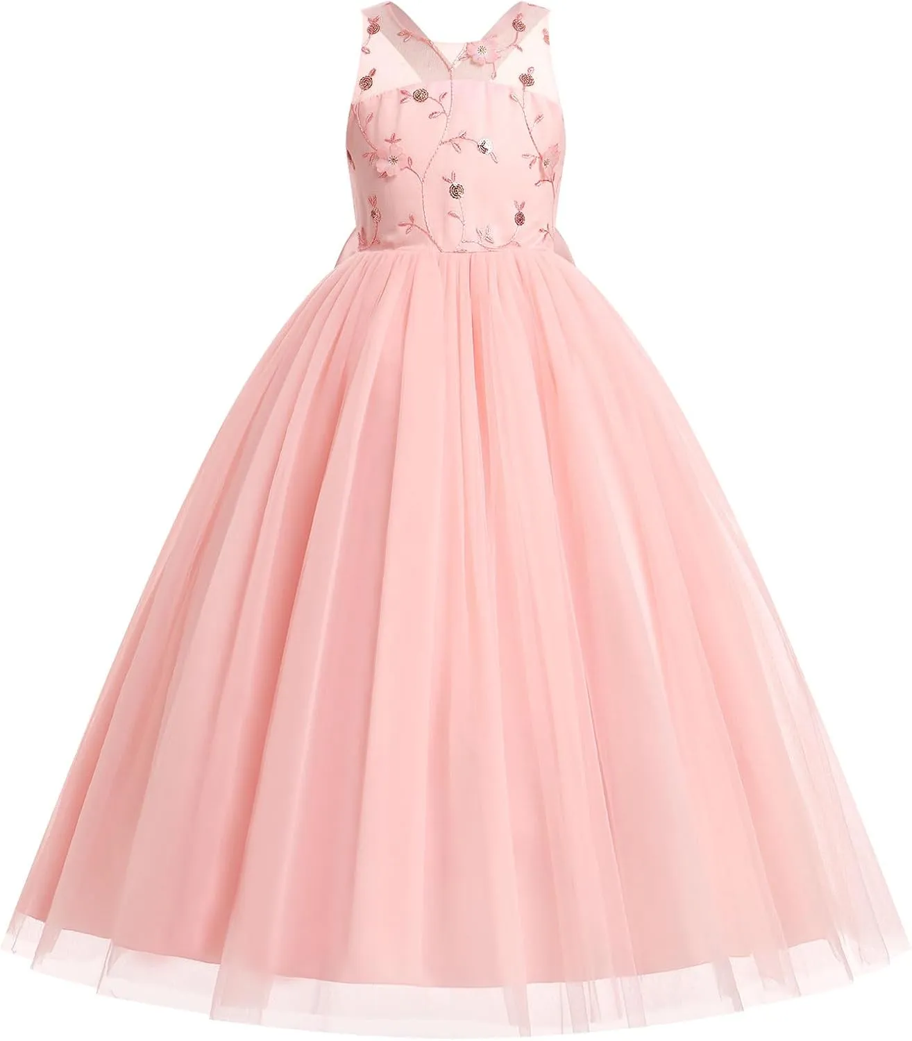 IBTOM CASTLE Toddlers Girl 3D Flower Feather Dress Embroidery Bridesmaid Birthday Dress Lace Tulle Party Dress Ball