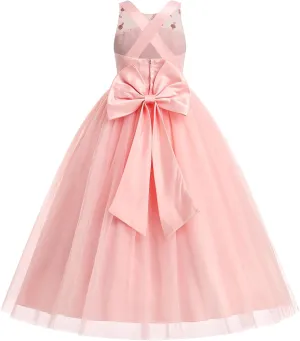 IBTOM CASTLE Toddlers Girl 3D Flower Feather Dress Embroidery Bridesmaid Birthday Dress Lace Tulle Party Dress Ball