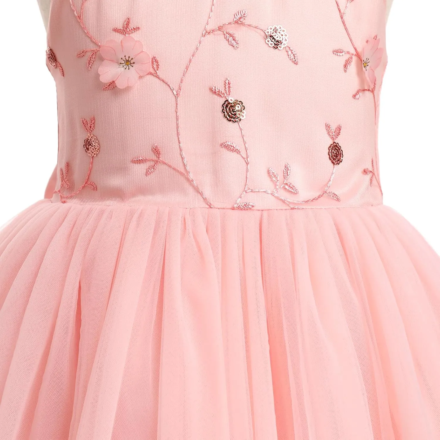 IBTOM CASTLE Toddlers Girl 3D Flower Feather Dress Embroidery Bridesmaid Birthday Dress Lace Tulle Party Dress Ball