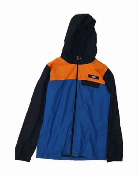 Powder Reinforced Elbow Patches COLUMBIA Boys Hooded Windbreaker Jacket 14-15 Years Large Blue Colourblock