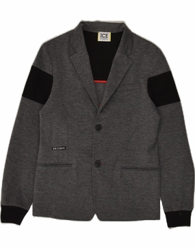 ICEBERG Boys Graphic 2 Button Blazer Jacket 12-13 Years Grey Viscose Quick Release Buckles