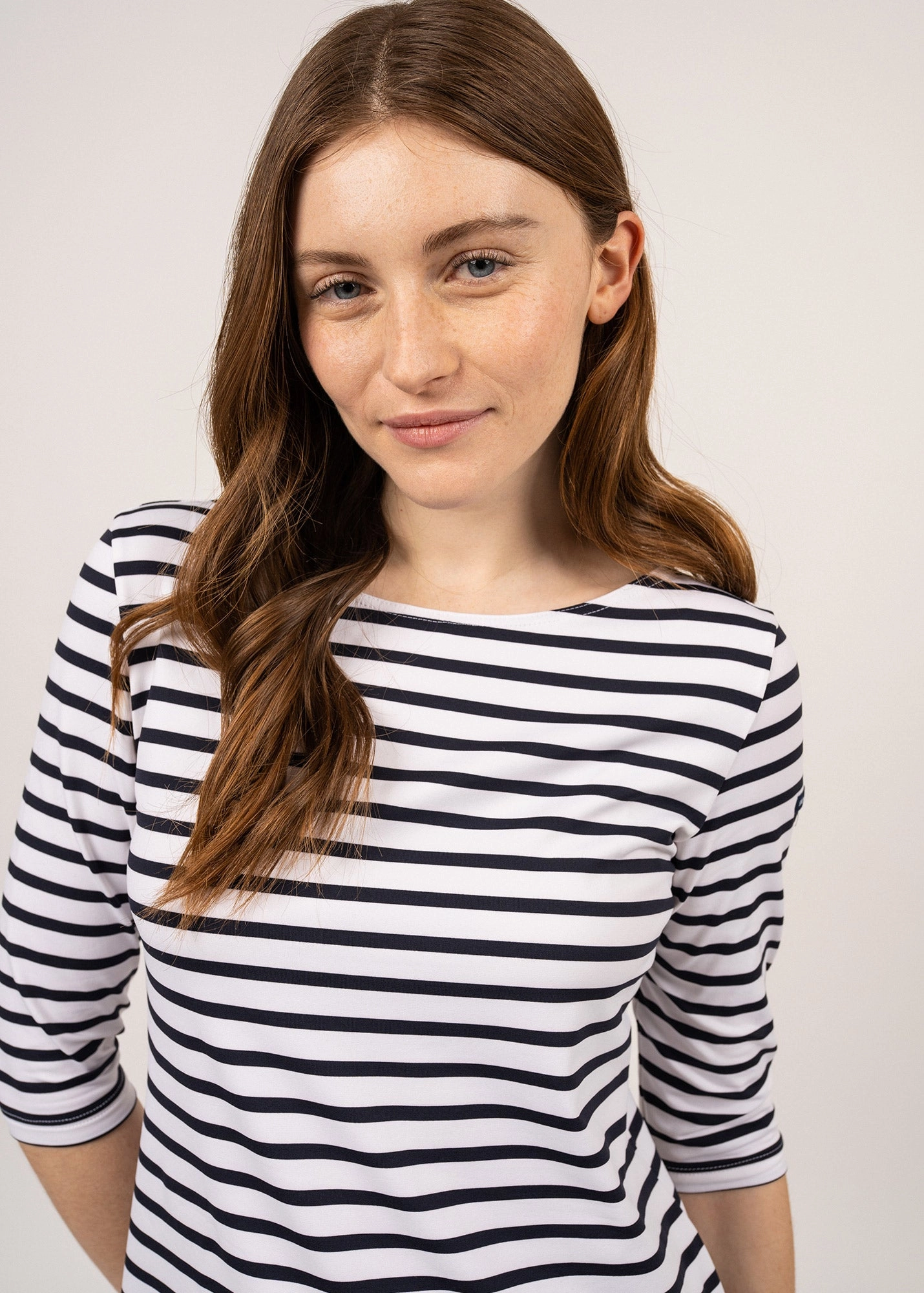 PROPRIANO - Form-Fitting Nautical Stripe Dress | Anti-UV Stretch Fabric (WHITE / NAVY) Heritage Inspired Full Circle