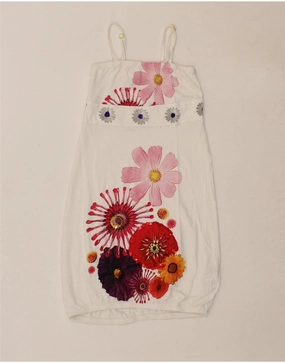 Timeless Look DESIGUAL Girls Bubble Dress 7-8 Years White Floral Cotton