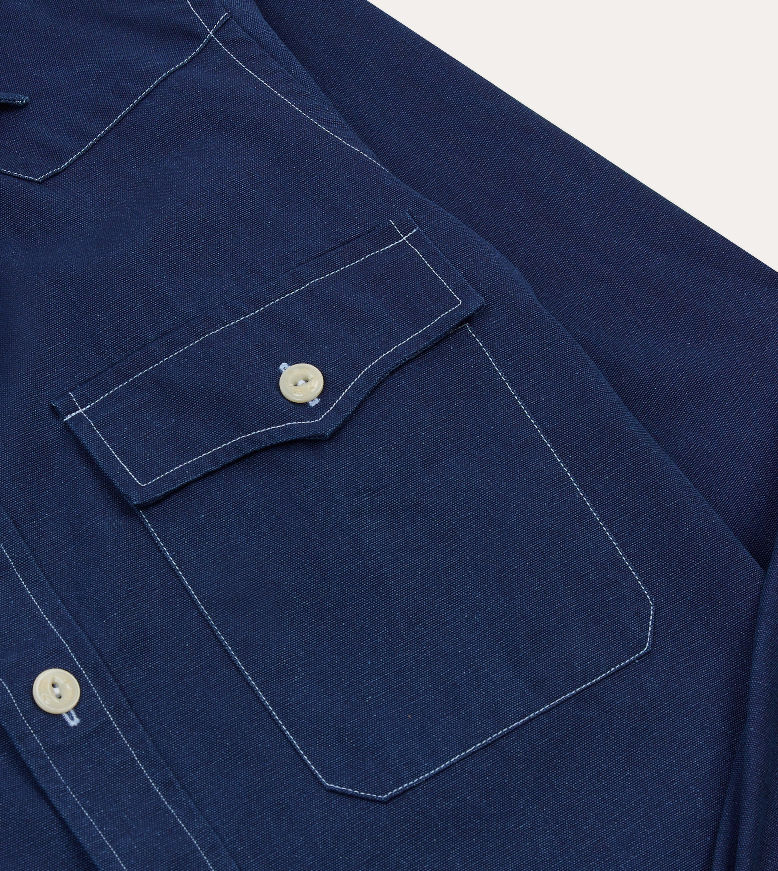 Indigo Canvas Two-Pocket Western Shirt UV Protective Fabric