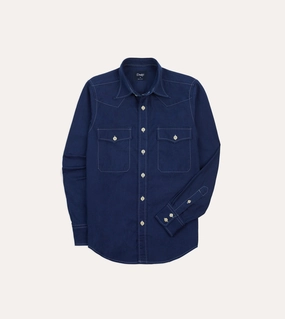 Indigo Canvas Two-Pocket Western Shirt Work Appropriate