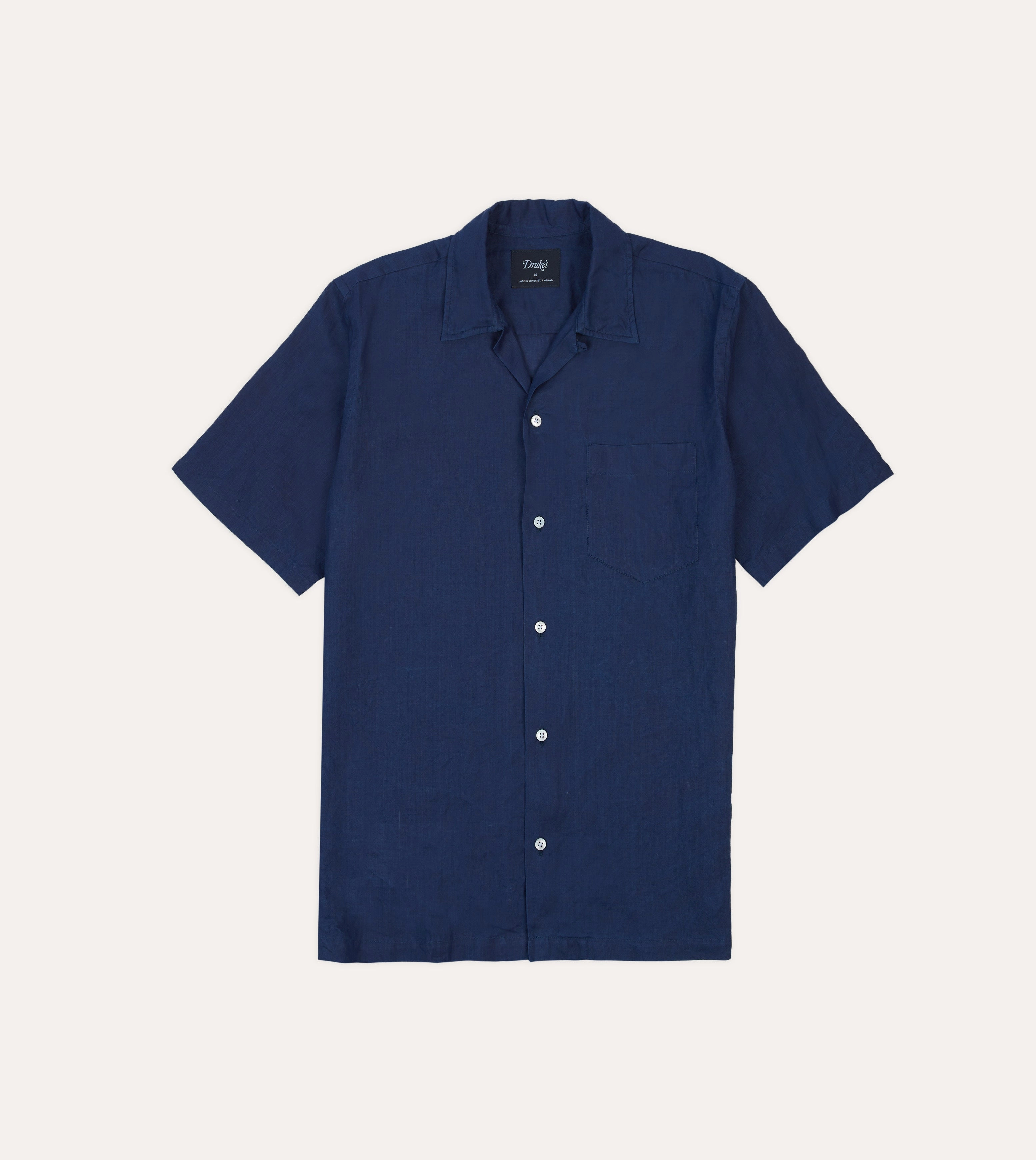 birthday celebration Pure Cotton Indigo Ramie Camp Collar Short Sleeve Shirt