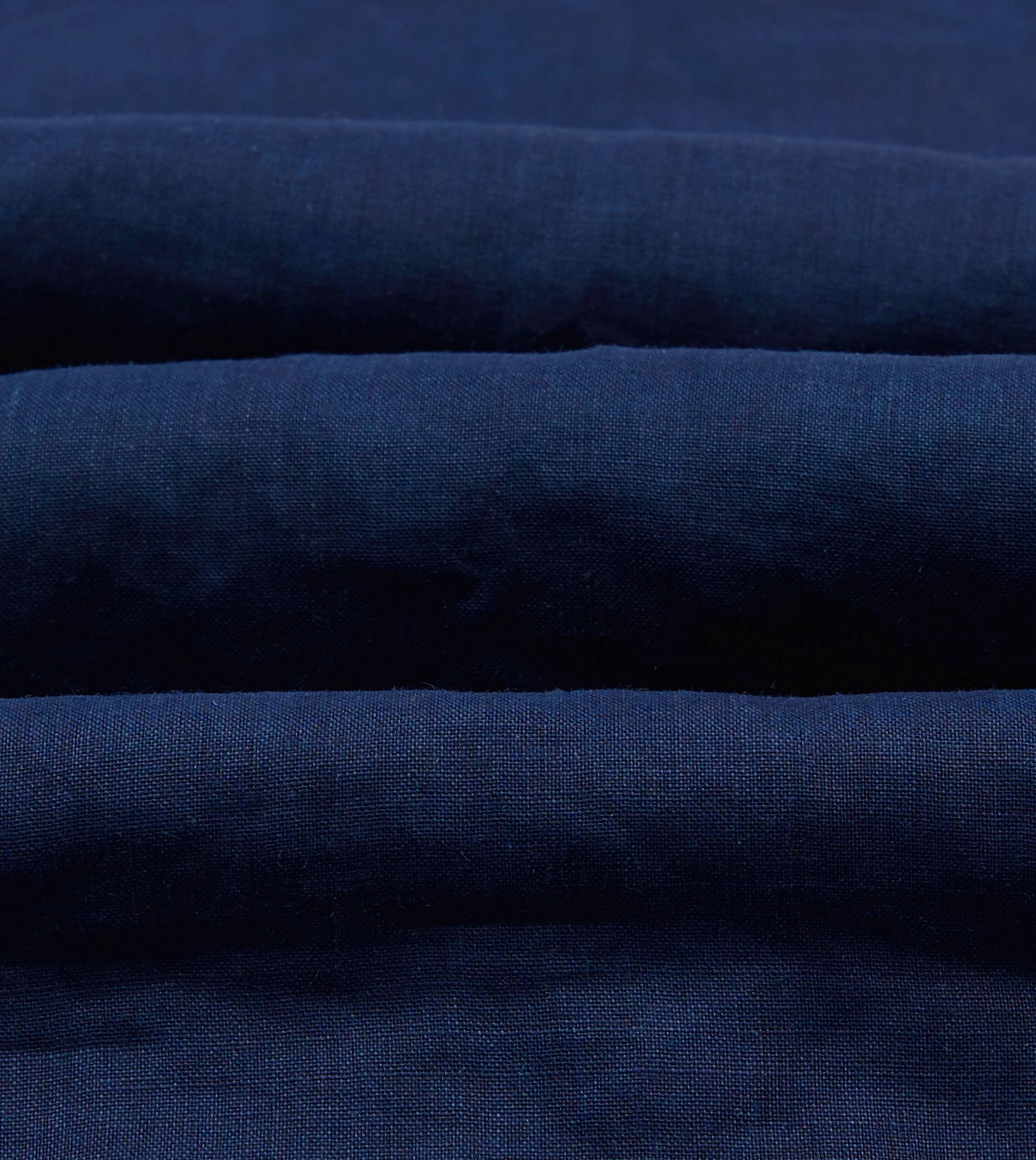 Tailored Fit Indigo Ramie Camp Collar Short Sleeve Shirt