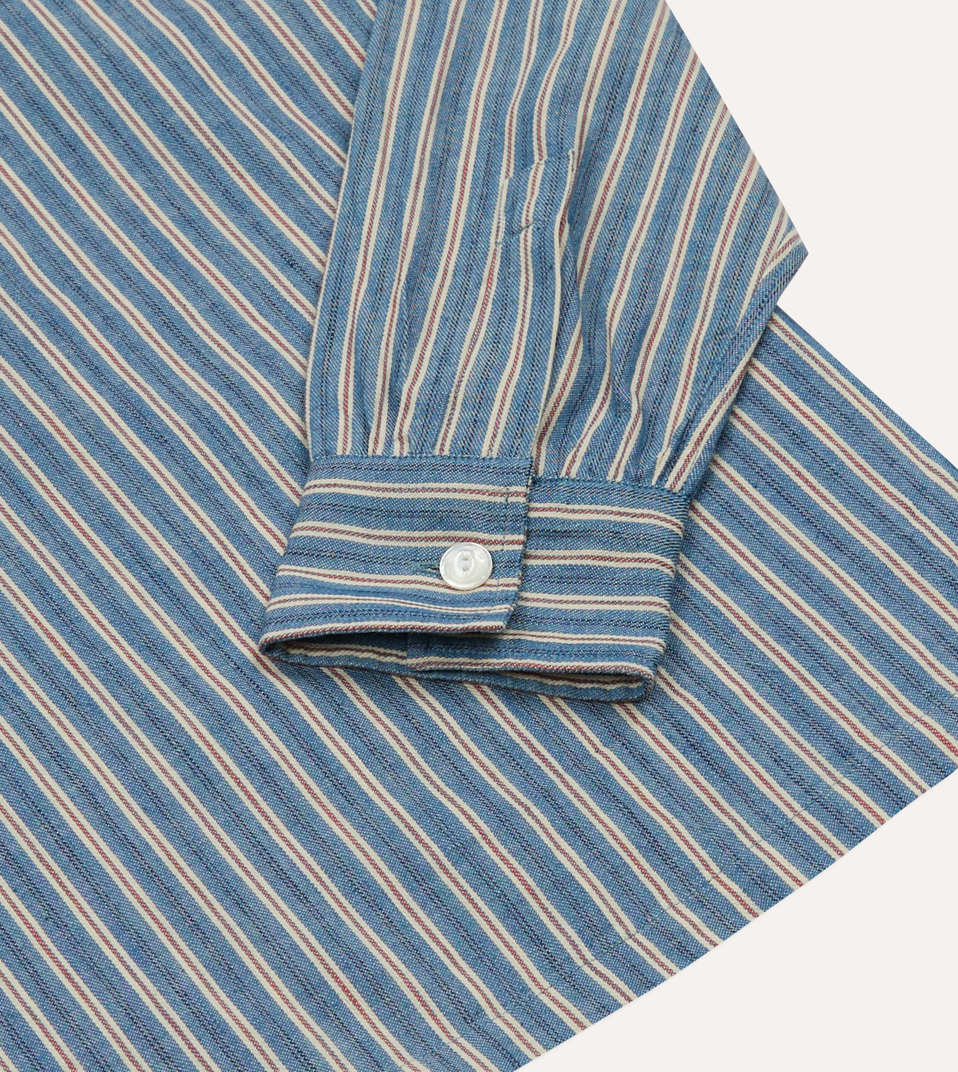 Indigo Stripe Cotton Mandarin Collar Popover Shirt birthday celebration Stretchable Material