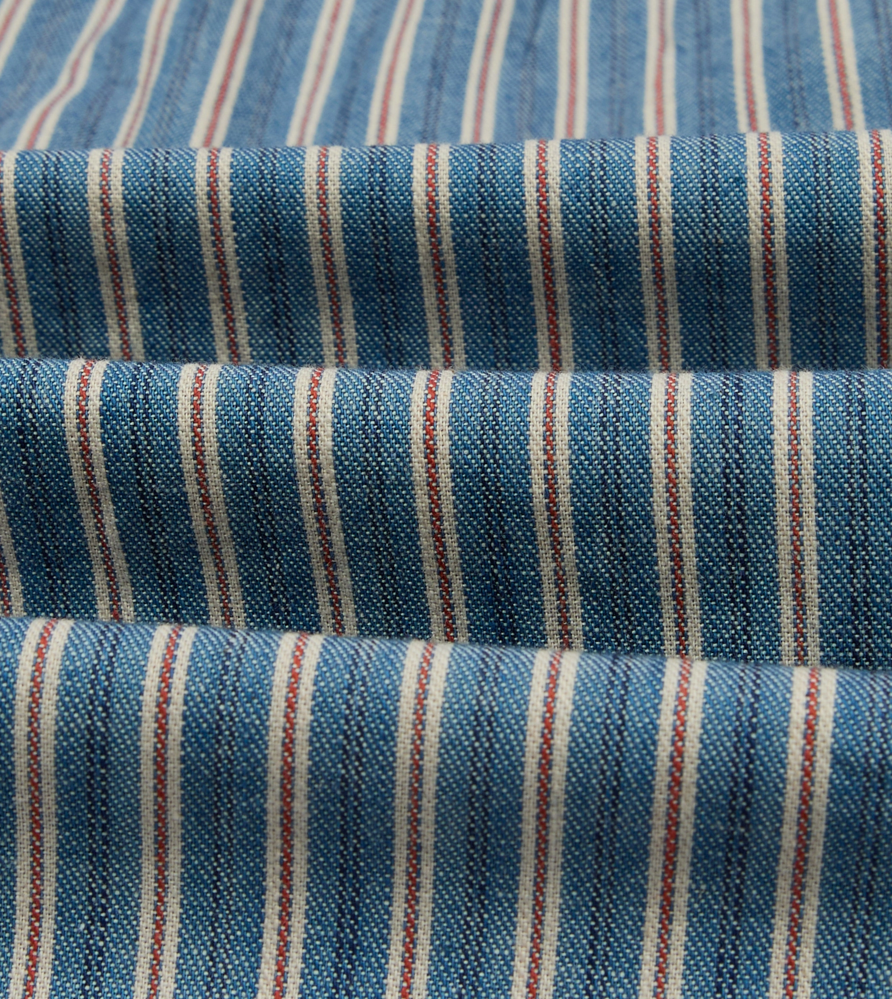 Indigo Stripe Cotton Mandarin Collar Popover Shirt Fashion-Forward
