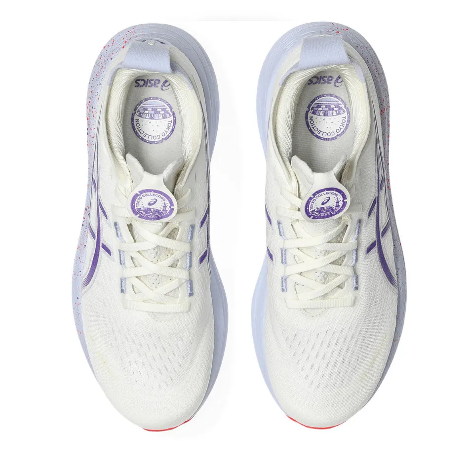 sunny day running shoes long - distance running shoes ASICS Men's GEL-NIMBUS 27 TOKYO Collection Running Shoes in Cream/Edo Purple AW25