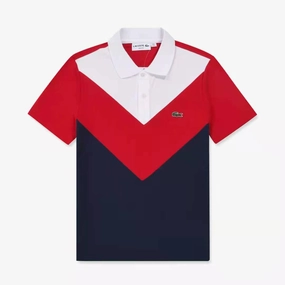 Lacoste Men Polo Red/White/Navy Blue loose but not baggy