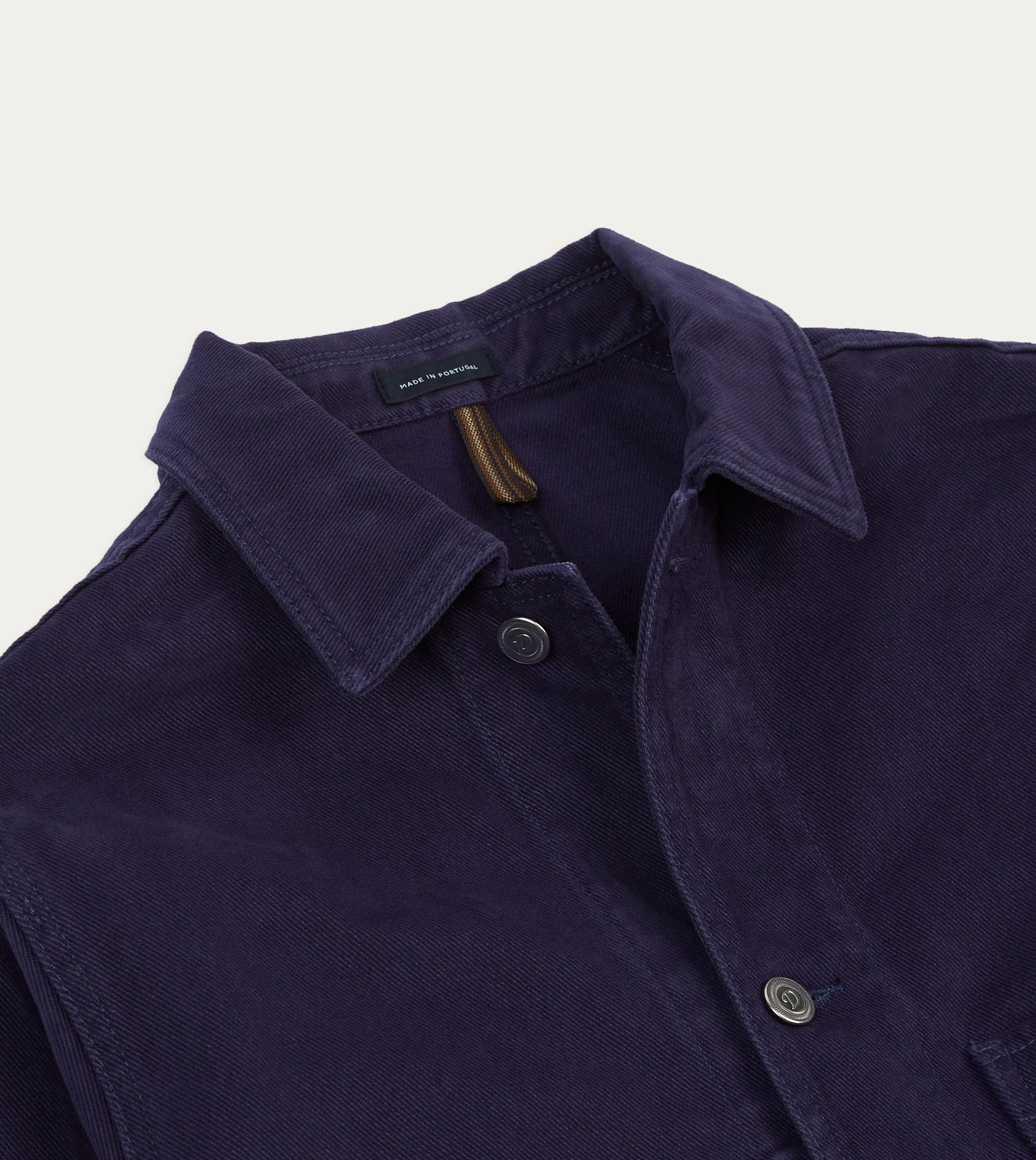 Ribbed Knit Cuffs Layer Base French Blue Heavy Twill Cotton Five-Pocket Chore Jacket