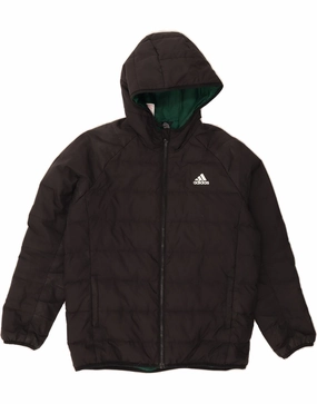 ADIDAS Boys Hooded Padded Jacket 13-14 Years Black Polyester no pocket Goggles