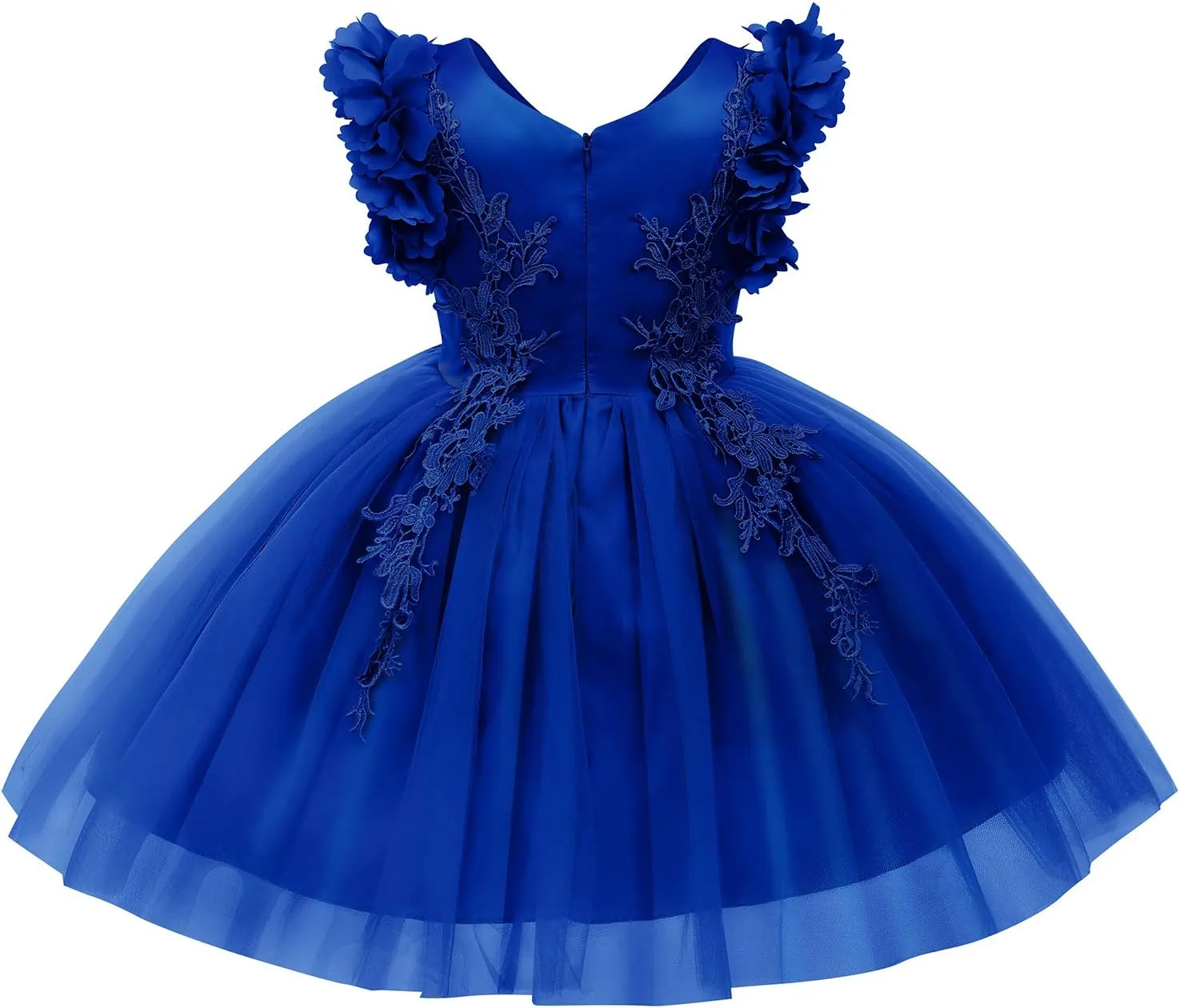 IWEMEK Little Big Girls Hi Low Lace Embroidery Flower Wedding Train Tutu Dress Formal Pageant Party Princess Prom Ball Gown