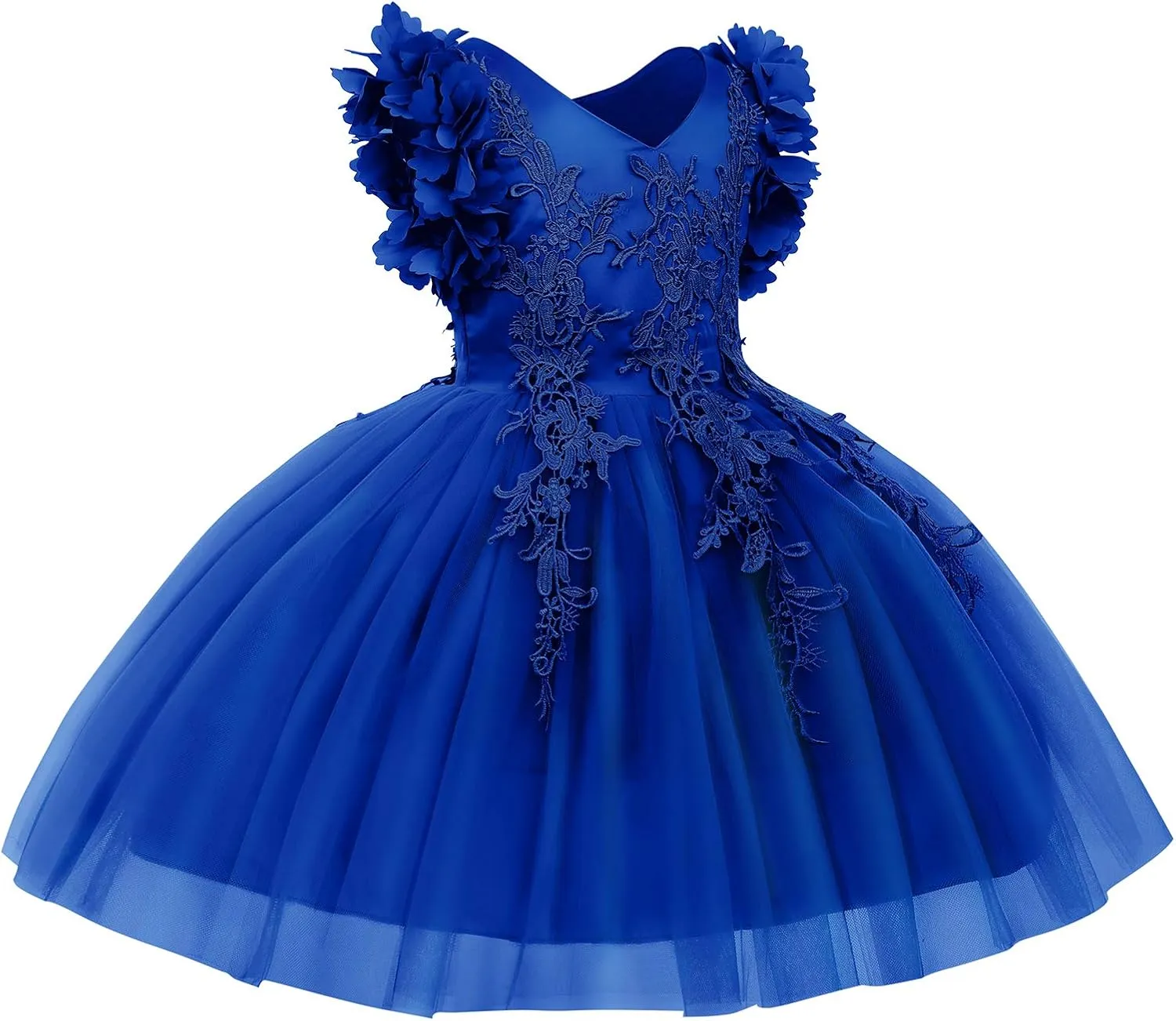 IWEMEK Little Big Girls Hi Low Lace Embroidery Flower Wedding Train Tutu Dress Formal Pageant Party Princess Prom Ball Gown