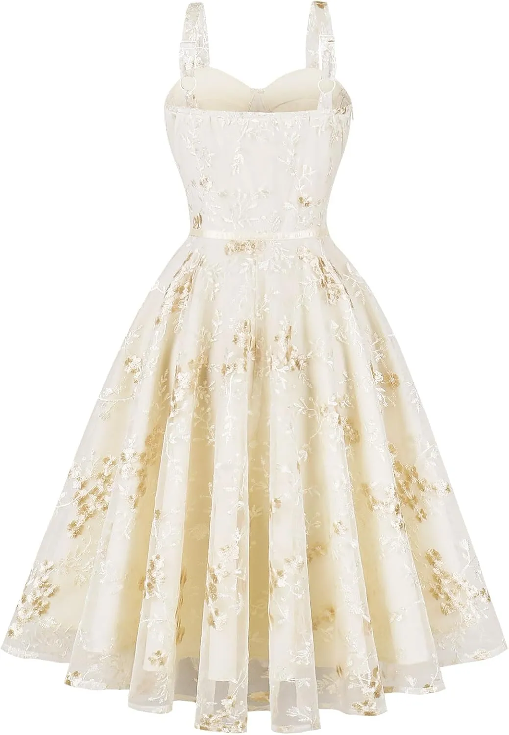 IWEMEK Women Spaghetti Strap Floral Lace Bridesmaid Cocktail Party Dress Cold Shoulder Ruffle Sleeve Wedding Guest Prom Dress