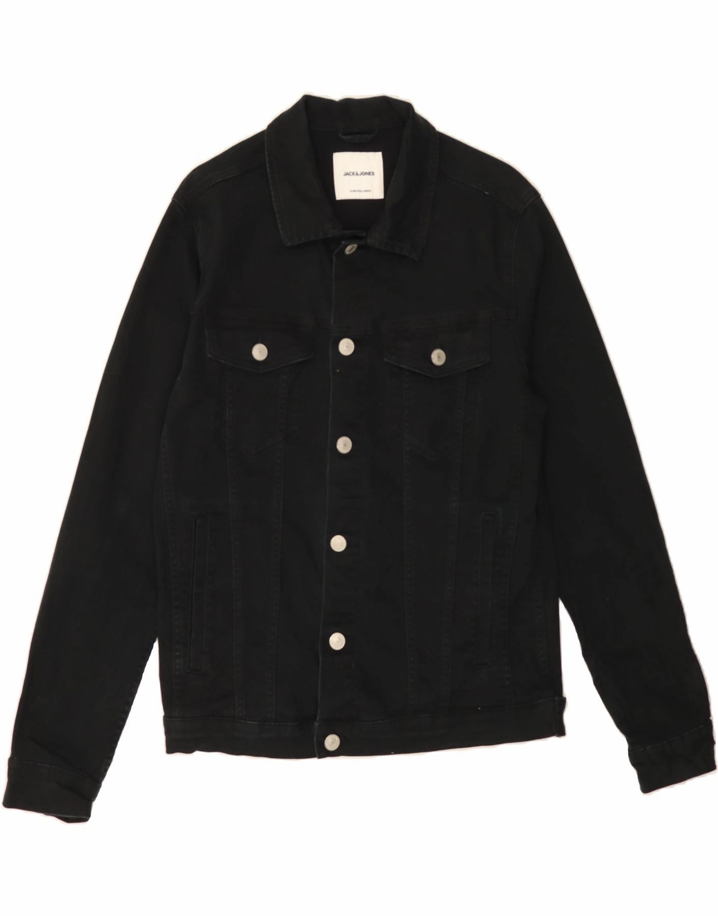 JACK & JONES Boys Denim Jacket 13-14 Years Large Black Cotton Core Vent Zones