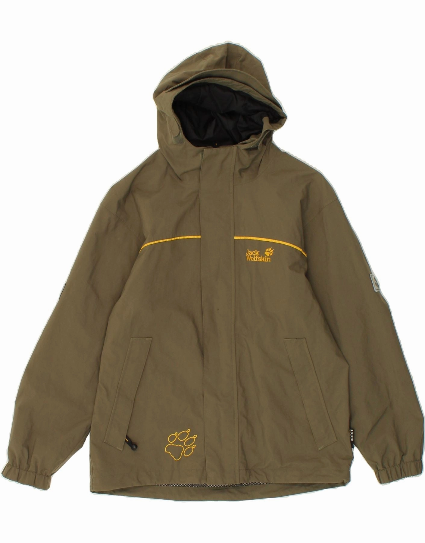 Christmas outfit Sort JACK WOLFSKIN Boys Graphic Hooded Rain Jacket 9-10 Years Khaki Polyamide