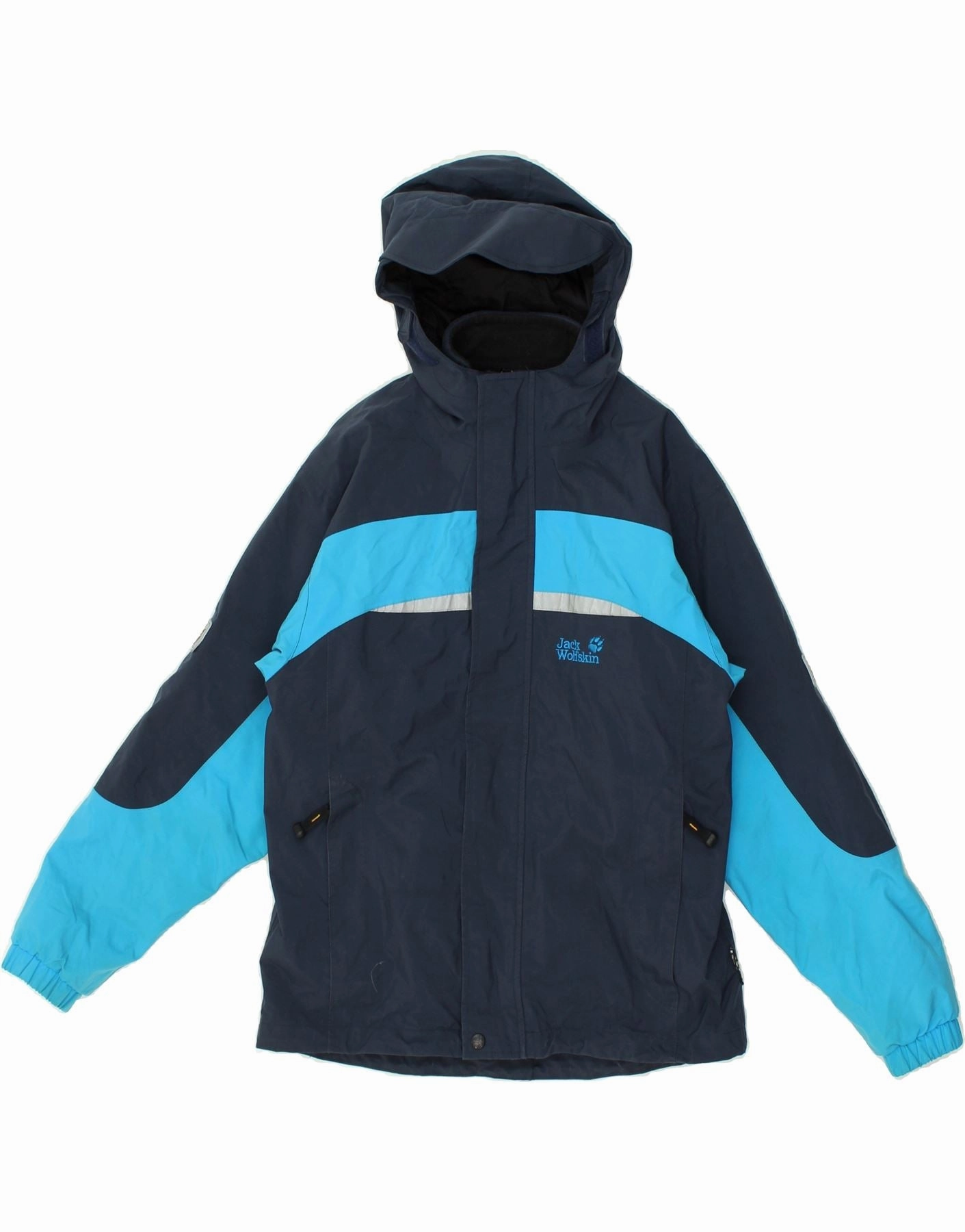 JACK WOLFSKIN Boys Graphic Hooded Windbreaker Jacket 11-12 Years Navy Blue Declare Functional Outerwear