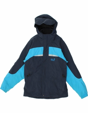 JACK WOLFSKIN Boys Graphic Hooded Windbreaker Jacket 11-12 Years Navy Blue Declare Functional Outerwear