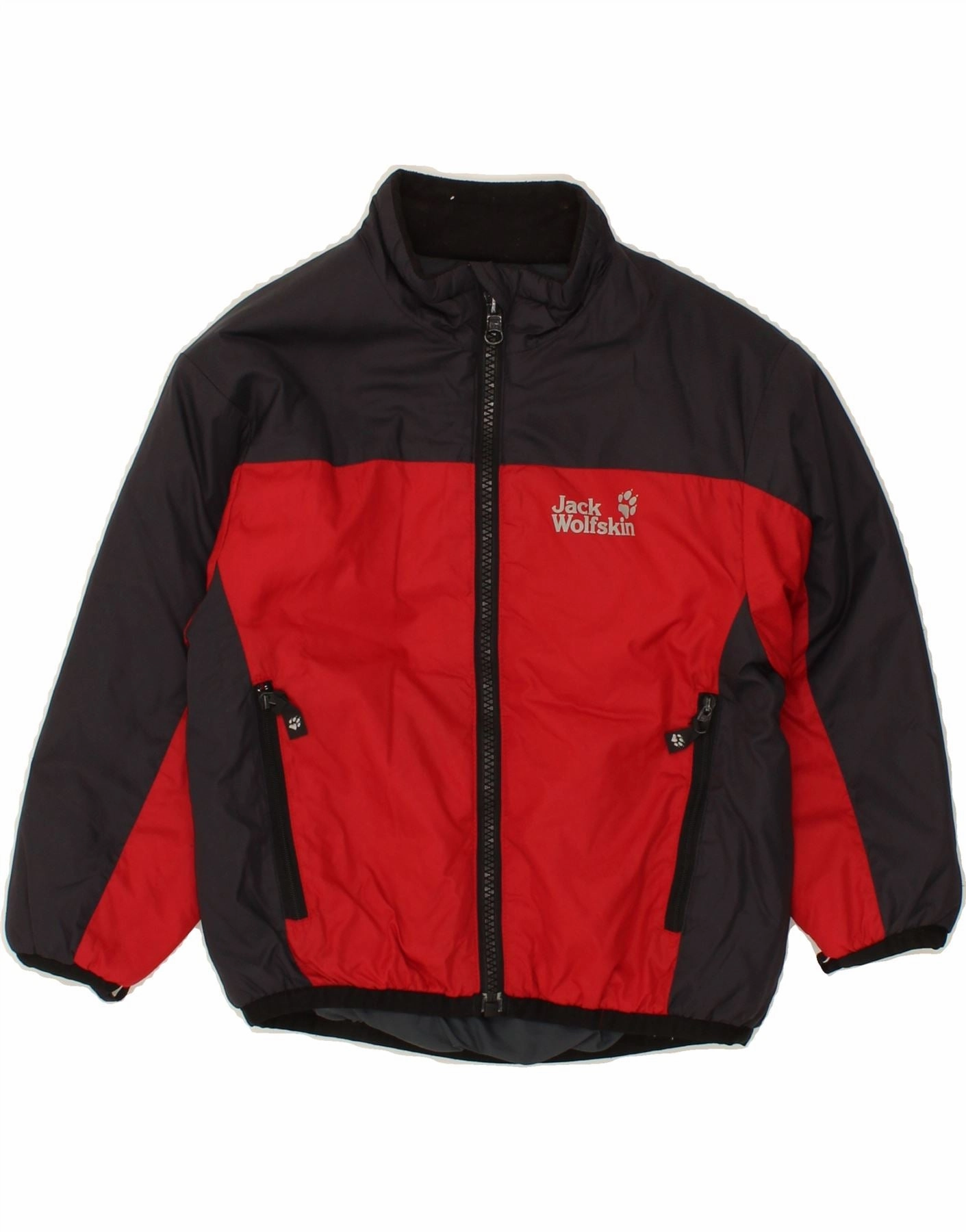JACK WOLFSKIN Boys Graphic Windbreaker Jacket 3-4 Years Red Colourblock Abrasion Resistant Panels Pink