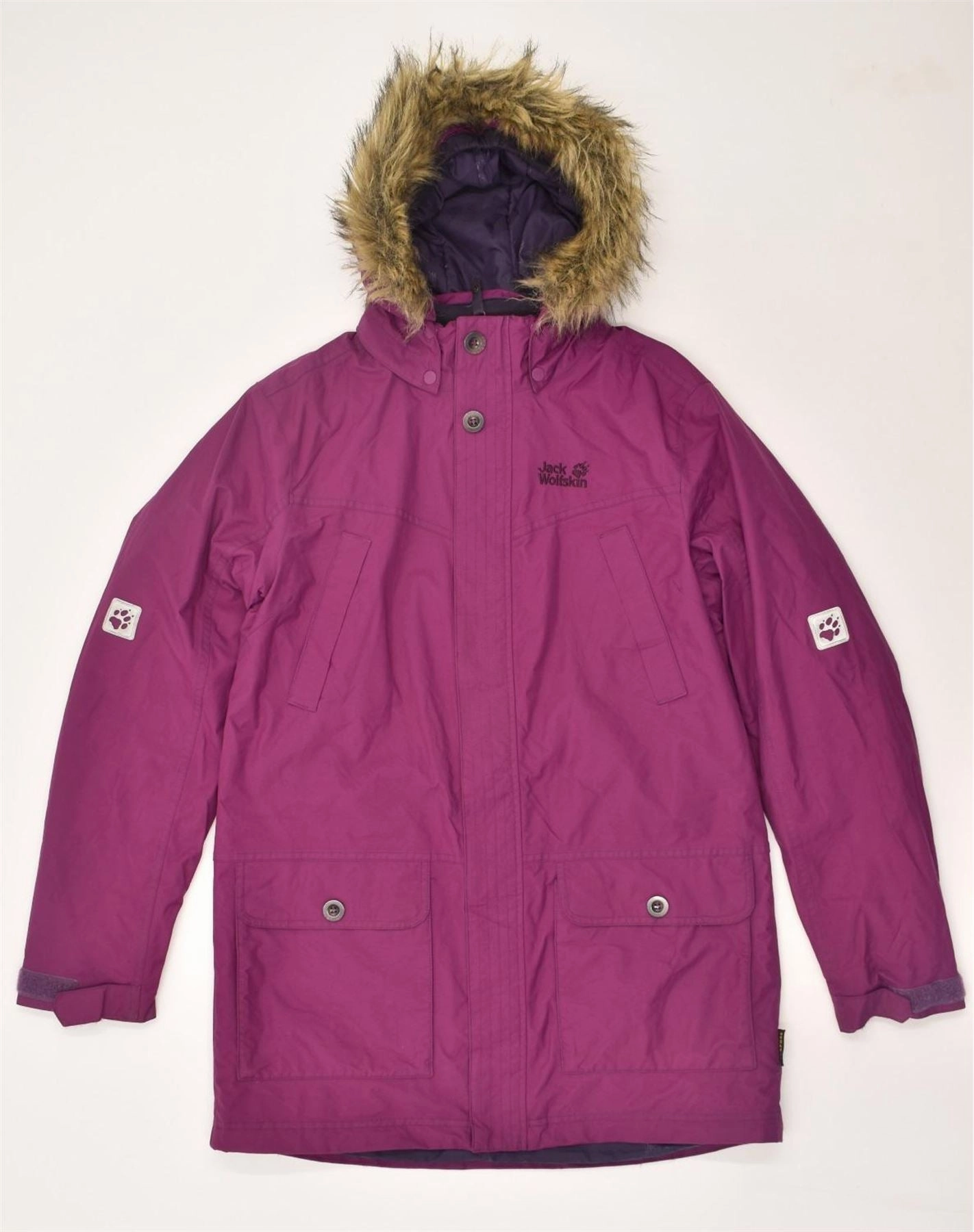 JACK WOLFSKIN Boys Hooded Padded Jacket 15-16 Years Purple Polyester family trip
