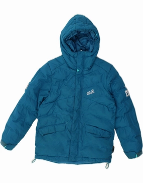 New Year's Multipurpose Utility JACK WOLFSKIN Boys Hooded Padded Jacket 9-10 Years Blue Polyester