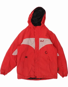 Determination Abrasion Resistant Finish JACK WOLFSKIN Boys Hooded Windbreaker Jacket 10-11 Years Red Colourblock
